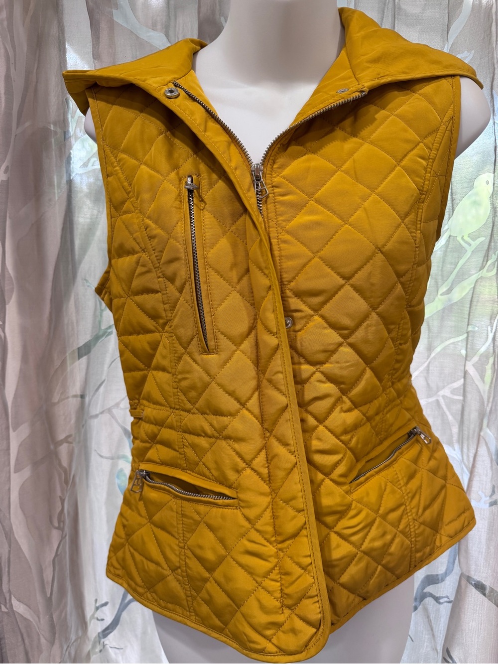 Zara Quilted Mustard Yellow Vest with Zip Pockets